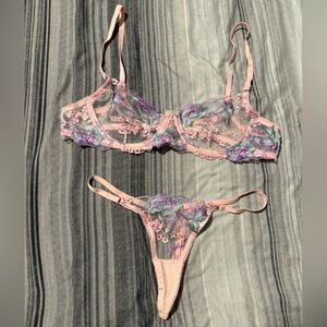 Cotton Candy 🍭 Floral Embroidered Lingerie Set in Pink and Purple